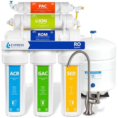 Express Water Reverse Osmosis Deionization Water Filtration System – 6 Stage RO Water Filter with Faucet and Tank – Under Sink Water Filter – with Deionization Water Filter – 100 GPD