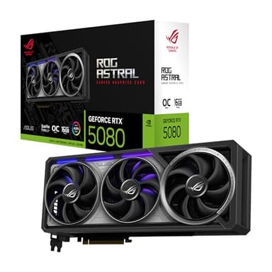 ASUS ROG Astral NVIDIA GeForce RTX™ 5080 16GB GDDR7 OC Edition Gaming Graphics Card (PCIe® 5.0, HDMI®/DP 2.1, 3.8-Slot, 4-Fan Design, Axial-tech Fans, Patented Vapor Chamber), 3 Year Warranty
