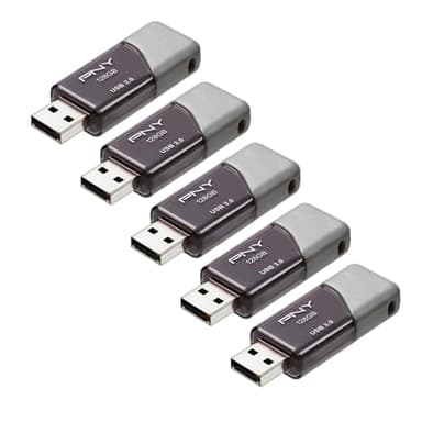 PNY 128GB Turbo Attaché 3 USB 3.0 Flash Drive 5-Pack – Grey, P-FD128X5TBOP-MP, 100MB/s, Light-Weight Durable - Data Storage and Transfer