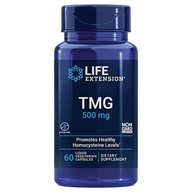 Life Extension TMG, trimethylglycine, Encourages Healthy homocysteine Levels, Non-GMO, Gluten-Free, Vegetarian, 60 Capsules