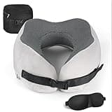 NPWNK Pure Memory Foam Travel Pillow | Ergonomic Neck Pillow for Airplanes, Cars, & Home | Includes Compact Travel Bag & 3D Eye Mask for Ultimate Comfort, Ideal for Sleeping (Light Grey)