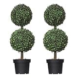 2FT Artificial Boxwood Topiary Tree 2 Pack, Artificial Boxwood Double Ball Topiary Trees, UV Resistance Rated Faux Topiaries Tree, Fake Greenery Plants Ball Tree for Porch,Home,Garden Decor(Set of 2)