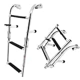 Mojiate Stainless Steel 3 Step Folding Boat Ladder 2+1 Steps Portable Swim Ladder Telescoping Stepladder with 250mm Width for Marine Yacht Boat and More