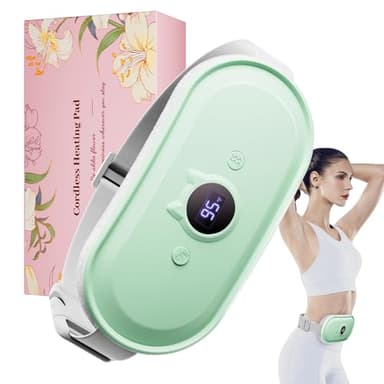 Portable Heating Pad for Period Cramps Relief Vibrating Menstrual Heating Belt for Women, Rechargeable Fast Heat with 7 Heat Levels and 7 Modes for Menstrual, Pain Relief for Back & Stomach - Green