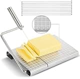 Stainless Steel Cheese Slicer with 10 Replacement Wires, Metal Cheese Cutter and Cutting Board - For Block Cheese