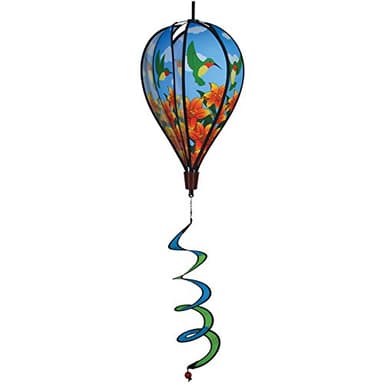 In the Breeze Hummingbird Lily 6-Panel Kinetic Hot Air Balloon Wind Spinner,11" W x 17" H, 26" Tail,1059