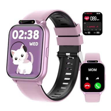 Kids Waterproof Smart Watch Girls with Fitness Tracker Sports Activity Pedometer Heartrate SpO2 Stress Monitor Flashlight APP HD Touch Screen Camera Games Music for 4-13 Year Old Girls Gifts for Kids