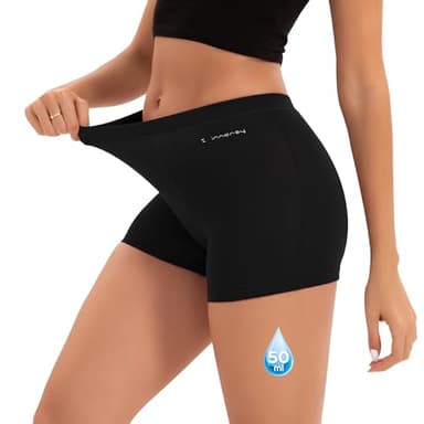 INNERSY Women's Heavy Flow Period Boyshorts Underwear High Waisted Menstrual Panties Hold 4 Tampons(XX-Large,Solid Black)