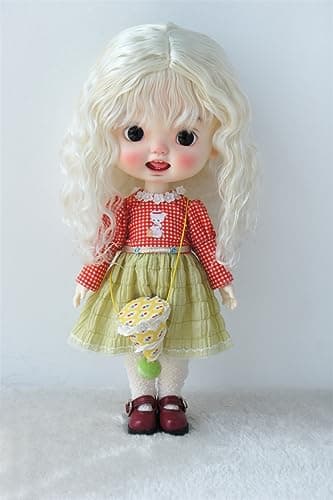 JD693L 8-9inch 9-10inch 10-11inch Mini Rebonding Soft Wave Long Combed Mohair Doll Wigs (9-10inch, Cream White #50)