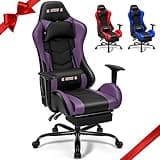 ECOTOUGE PC Massage Gaming Chair with Footrest Ergonomic Office Desk Chair Racing PU Leather Recliner Swivel Rocker with Headrest and Lumbar Pillow, Violet