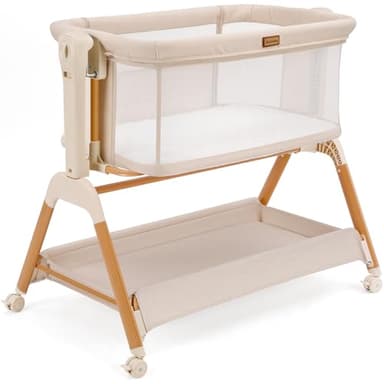 Ezebaby Baby Bassinet Bedside Sleeper: 3-in-1 Rocking Bassinet for Baby - Breathable Full-Mesh Crib with Mattress | 6 Height Adjustable | Portable Crib with Lockable Wheels for Newborns