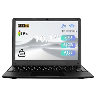 Fwmntu Mini Laptop Computer, 10.1 inch Android 13, 2GB RAM, 64GB Storage, HD IPS Display, 1280x800 Pixel, Portable Netbook with Allwinner A133 CPU (Black)