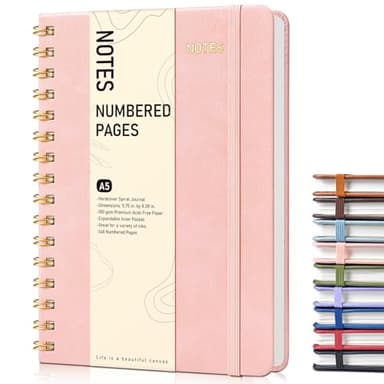 Lined Spiral Journal Notebook for Women, A5 Hardcover Notebooks for Work, 150 Numbered Pages Pink Notebook, 100GSM College Ruled Journals for Writing, Note Taking, 5.75" x 8.38"