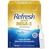 Refresh Optive MEGA-3 Lubricant Eye Drops Preservative-Free Artificial Tears, 0.01 fl oz (0.4 mL), 30 Single-Use Containers