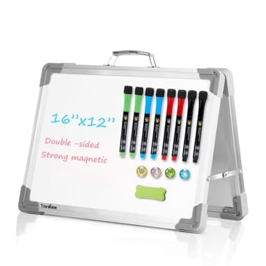 Small Dry Erase White Board – TANKEE Magnetic Desktop Foldable Whiteboard Portable Mini Easel Double Sided on Table Top with Holder for Drawing, Teacher Instruction, Memo Board