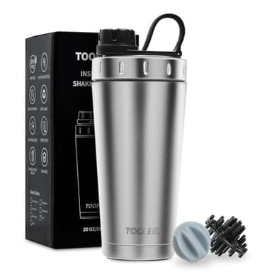 TOOFEEL Protein Shaker Bottle 20 oz - Double Walled Insulated Vacuum Cup for Protein Shakes, Keeps Cold/Hot, Metal Stainless Steel, Preworkout Gym