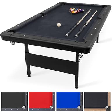 GoSports 6 ft or 7 ft Billiards Table - Portable Pool Table - Includes Full Set of Balls, 2 Cue Sticks, Chalk, and Felt Brush; Choose Your Size and Color