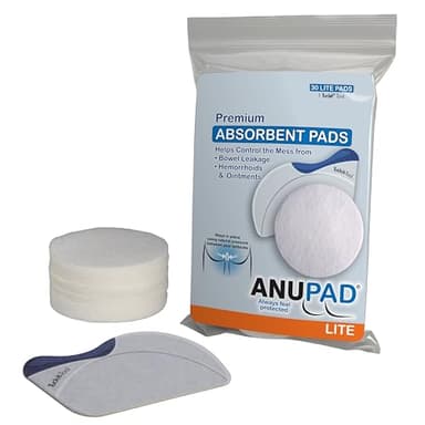 ANUPAD Butts are Messy - Control The Mess LITE Absorbent Pads. Confidently Handle Bowel Leakage, Bleeding Hemorrhoids, and The Mess Hemorrhoid Ointments Make.