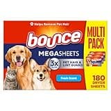 Bounce Pet Hair and Lint Guard Mega Fabric Softener Dryer Sheets with 3X Pet Hair Fighters, Fresh Scent, 180 Count, Bounce Dryer Sheets, Laundry Sheets, Mega Sheet