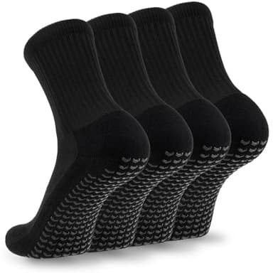COTMAKETON 2/4 Pairs Mens Soccer Socks with Grips Cushioned Anti Slip Football Basketball Sports Socks (US, Alpha, One Size, Regular, Regular, 2pack- Black)