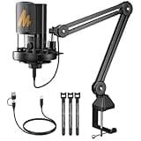 MAONO USB Condenser Microphone-Studio Mic with Shock Mount, Boom Arm, Software, Mute, Gain Knob, Volume Control for Streaming, Recording, Singing, Podcasting, Content Creation, Audiobooks-PM450