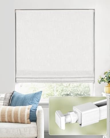 No Tools No Drill Cordless Roman Shades for Indoor Windows 100% Blackout, for Window Size 23" W × 64" H White