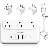 Lukwrode 220V to 110V Voltage Converter Universal Travel Adapter with 35W PD 2 USB A Port 2 USB C, US to Europe International Power Converter Combo Plug for Worldwide European US EU AU UK Silver White