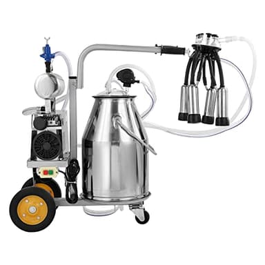 VEVOR Goat Milking Machine, 12 L 304 Stainless Steel Bucket, Electric Automatic Pulsation Vacuum Milker, Portable Milker with Food-Grade Silicone Cups and Tubes, Adjustable Suction for Cows and Sheep