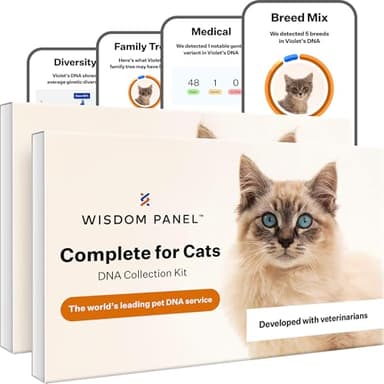 Wisdom Panel Complete: Comprehensive Cat DNA Test kit for 45 Health Genetic Health Conditions, 70+ Breeds and populations, 25+ Traits, Blood Type - Pack of 2