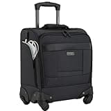 Wrangler 4-Wheel Spinner Luggage with Side USB Port, Charcoal, 17-Inch Underseat Carry-On