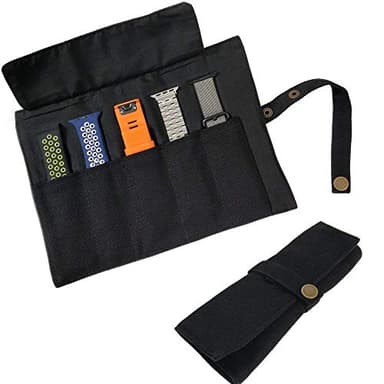 YOOSIDE Watch Band Accessories,Smart Watch Band Protable Storage Bag Case Pouch Organizer-Compatible with Apple Watchbands, Garmin Watch Band, Samsung Watch Band etc -Cotton Canvas (Black)