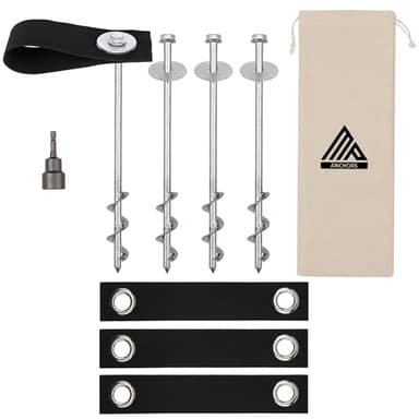 Trampoline Anchors High Wind Heavy Duty 12" Set of 4/6/8 with Straps, Drill Bit - Trampoline Anchor Kit - Trampoline Stakes Anchors High Wind - Ground Anchors - Trampoline Wind Stakes - Ground Stakes