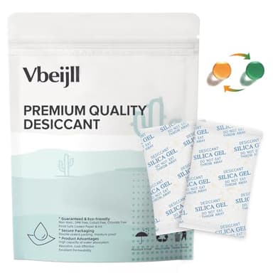 Vbeijll 5 Gram (50 Pack) Color-Indicating Silica Gel Packets, Premium Food Grade Desiccant - Rechargeable Moisture Absorbers for Food Storage, Electronics, 3D Filament & Safes