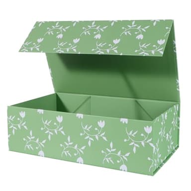 LFBOX Green Leaves Gift Box with Magnetic Lids 13.8x8.3x4.4 in, Large Bridesmaid Proposal Boxes, Rectangle Wedding Decorative Storage Box 1 Pack