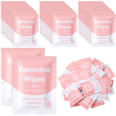 Dansib 300 Pieces Feminine Wipes Individually Wrapped Women Travel Size Bulk Unscented Intimate Wipes Mild Private Parts Ph Balanced for Travel Bathroom Toilet Daily(Pink)