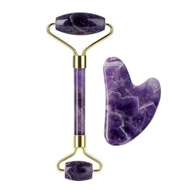 Face Roller Gua Sha Gouache Scraper Natural Amethyst Rose Jade Stones Roller and Guasha Set Facial Lift Skin Care Tools, Type 10