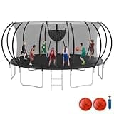 KOFUN 1500LBS 10 12 14 16 FT Tranpoline for Kids and Adults,【Curved Poles Larger Room】 Tranpolines Outdoor with Net, Ladder, Basketball Hoop, ASTM Approval- Easy to Assemble Recreational Tranpoline