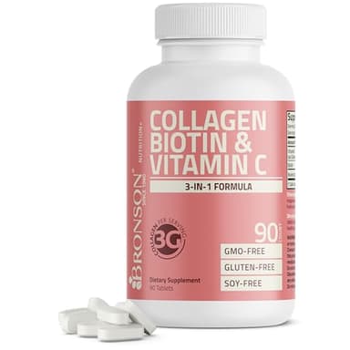 Bronson Collagen Peptides 3000mg (per Serving) with Biotin & Vitamin C - for Hair, Skin & Nails Support, Non-GMO, 90 Tablets