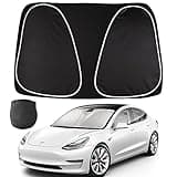 Car Windshield Sun Shade for 2020-2025 Tesla Model Y Exclusively, Sunshade for Car Front Window Visor Blocks UV Rays and Protects Interior Car Accessories, Panda Eyes Design for Easy Install & Fold