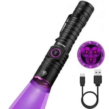 ALONEFIRE SV103 365nm UV Flashlight 10W Type C USB Rechargeable Black Light Money Detector for Resin Curing, Pet Urine Detection, Scorpion, Fishing, Minerals, Leaks, Cure Glue with Battery