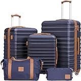 Coolife Suitcase Set 3 Piece Luggage Set Carry On Hardside Luggage with TSA Lock Spinner Wheels (Navy, 5 piece set)