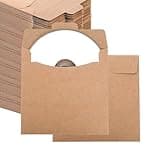50pcsCD Sleeves Brown Kraft Paper Envelope, DVD Cardboard Envelope, CD Paper Storage Box Cover 5x5 inches