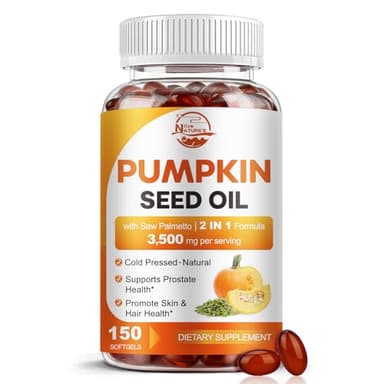 Pumpkin Seed Oil with Saw Palmetto, 3500mg Max Strength per Serving, 150 Softgels, Cold-Pressed with Essential Fatty Acids & Phytosterols, Supports Immune, Hair, Bladder & Prostate Health