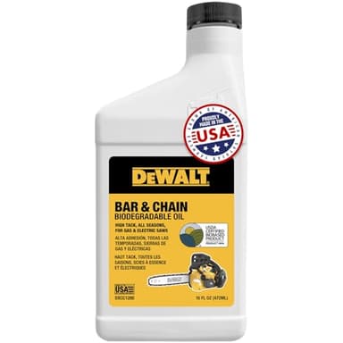 DEWALT – Biodegradable Bar & Chain Oil – Green, Eco-Friendly, Non-Toxic Professional Bar & Chainsaw Lubricant – Ultraclean All-Season Oil for Gas, Electric Saw, and Pole Saw, 16 oz
