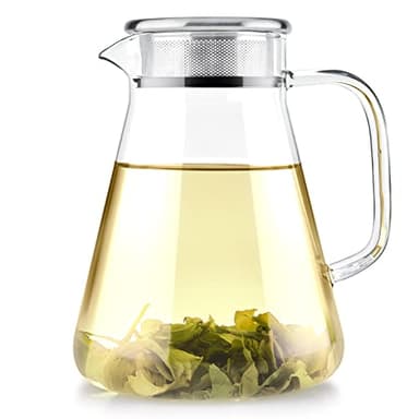 Teabloom One-Touch Tea Maker, 2-in-1 Teapot and Kettle with Stainless Steel Filter Lid for Loose Tea – Stain-Free Borosilicate Glass Teapot (40 Oz) – Tea Connoisseur's Choice
