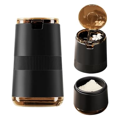 LONGMON Manual Pill Crusher and Grinder – Ceramic Burr Grinding Mechanism, Adjustable Coarseness, Tablet Storage, Portable Medicine Grinder for Home, Travel – Includes Cleaning Brush