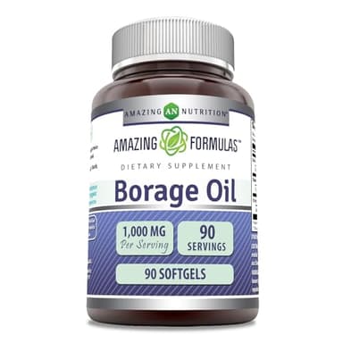 Amazing Formulas Borage Oil Supplement | 2000 Mg Per Serving | Softgels | Non-GMO | Gluten-Free | Made in USA (1 Pack, 90 Count)