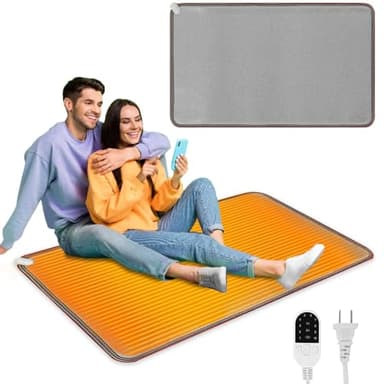 QOUBAI PVC 110V Heated Floor Mat Heater for Foot Warmer Under Desk 31.5 x 20 Inch Electric Heating Pad Energy Saving Carpet Pad Indoor Floor Heated Rug for Home Office Bathroom House Gray