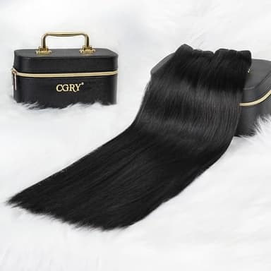 CGRY 18A Raw Indian Straight Human Hair 3 Bundles, Premium 100% Unprocessed Virgin Hair Extensions, Thick Full Ends, Natural Black Silky Soft, Luxury Reusable 14 16 18 Inch
