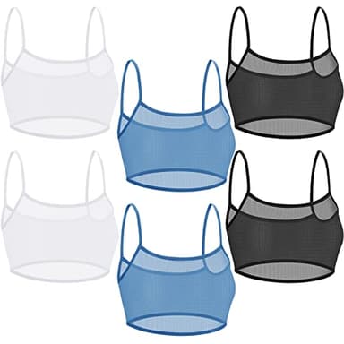Toulite 6 Pcs Summer Women Mini Tanning Bikini Sheer Tank Tops See Through Stretch Crop Top Sleeveless Mesh for Beach(Black, White, Blue,S-M)